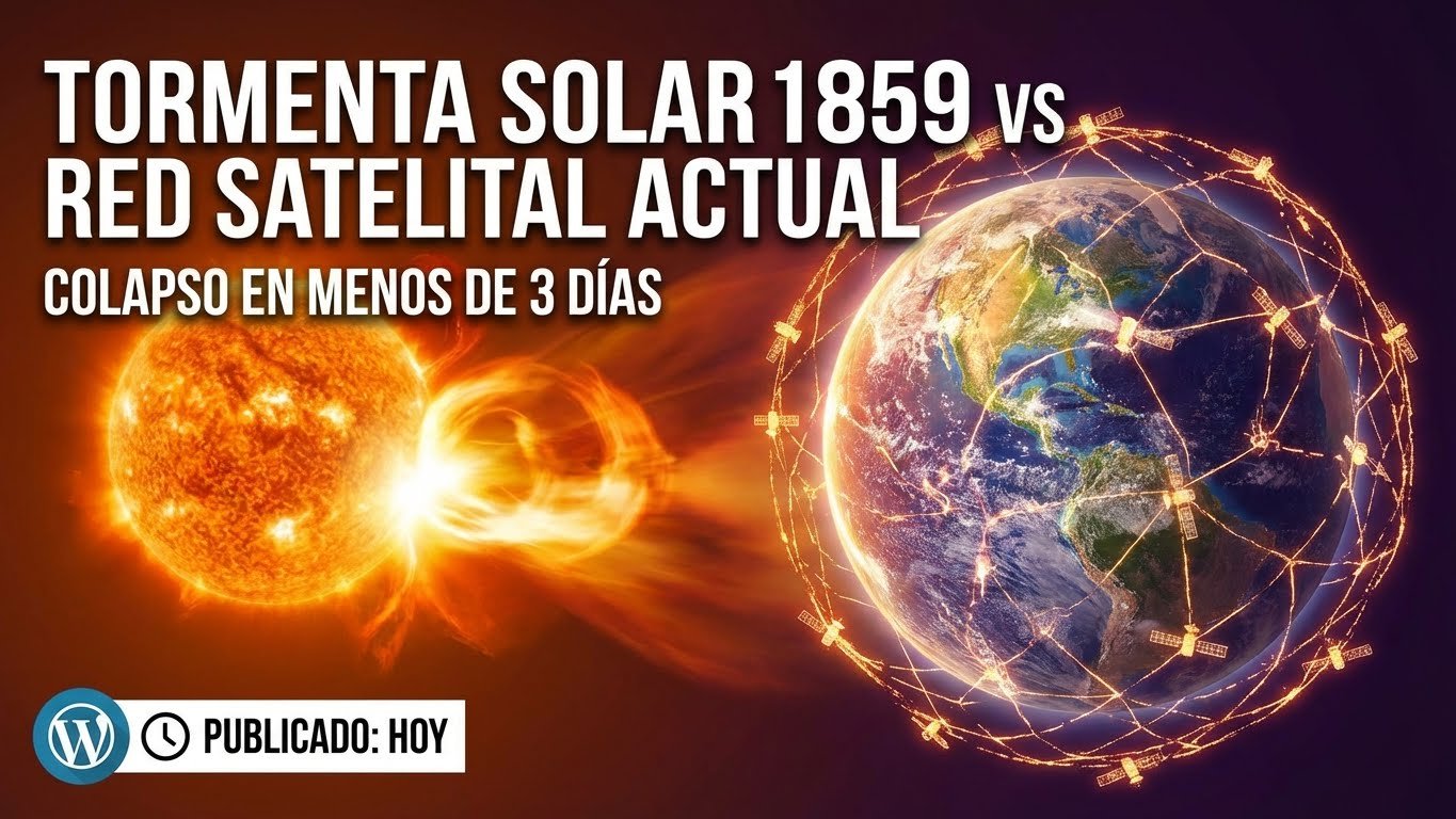 Representación artística de una tormenta solar impactando la Tierra